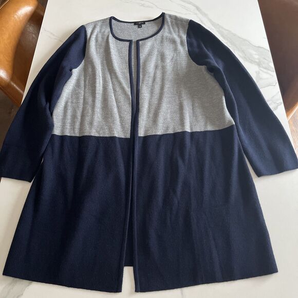 Talbots Plus Blue Open Front Cardigan Long Sweater Merino Wool Blend Size 1X NEW - Picture 1 of 10